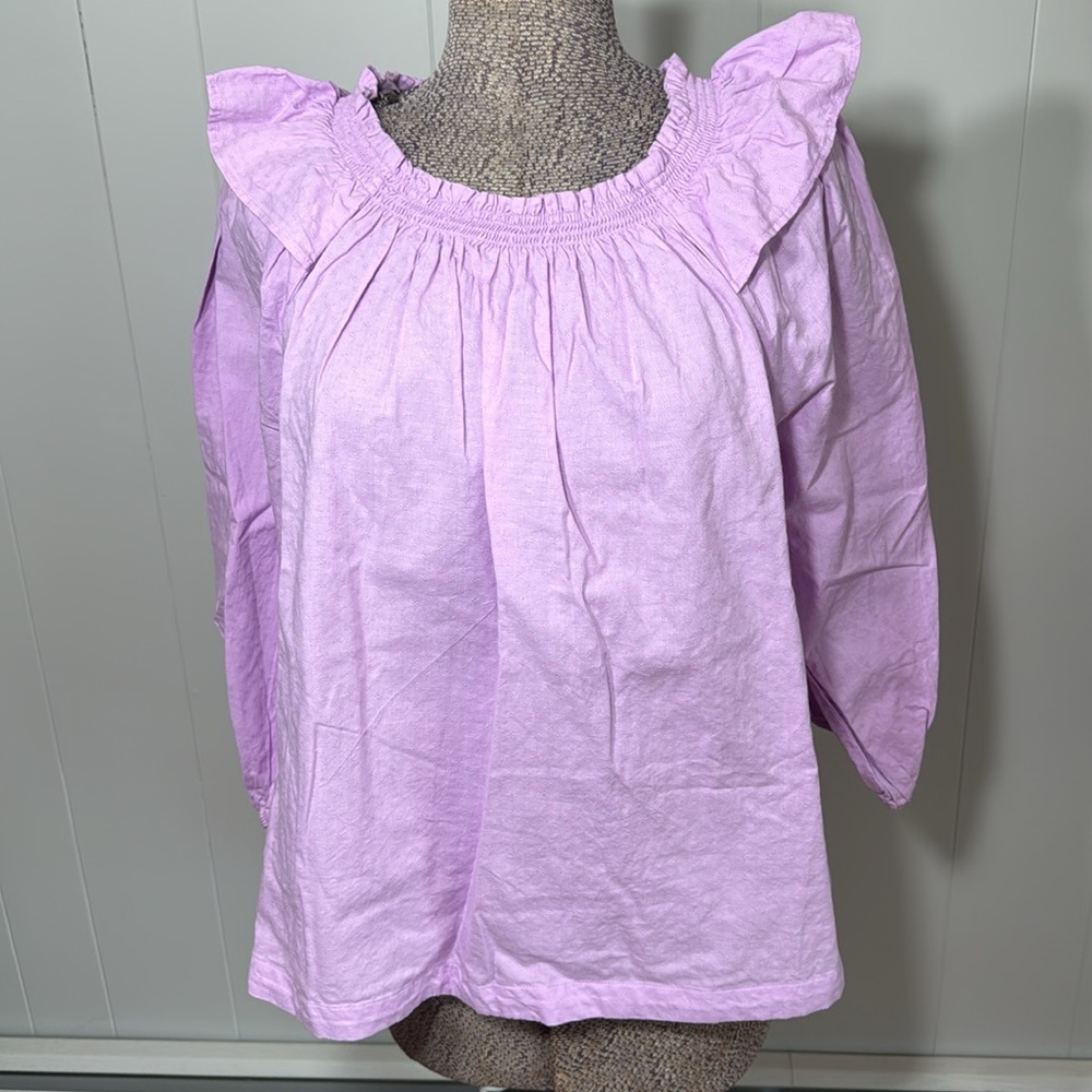Sonoma NWT Womens XL Violet Blouse Puffed Mid Length Sleeve Elastic Neck